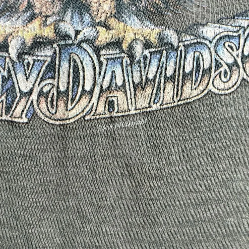 Vintage 3D Emblem Harley Davidson Steve McDonald Eagle Art T Shirt Thin Burnout